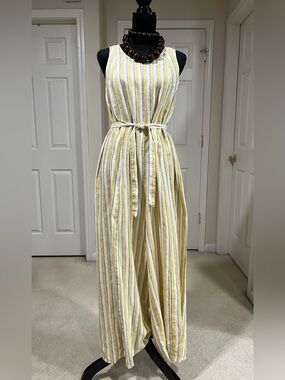 Rachel Zoe Linen Yellow Cream Pleated Jumpsuit